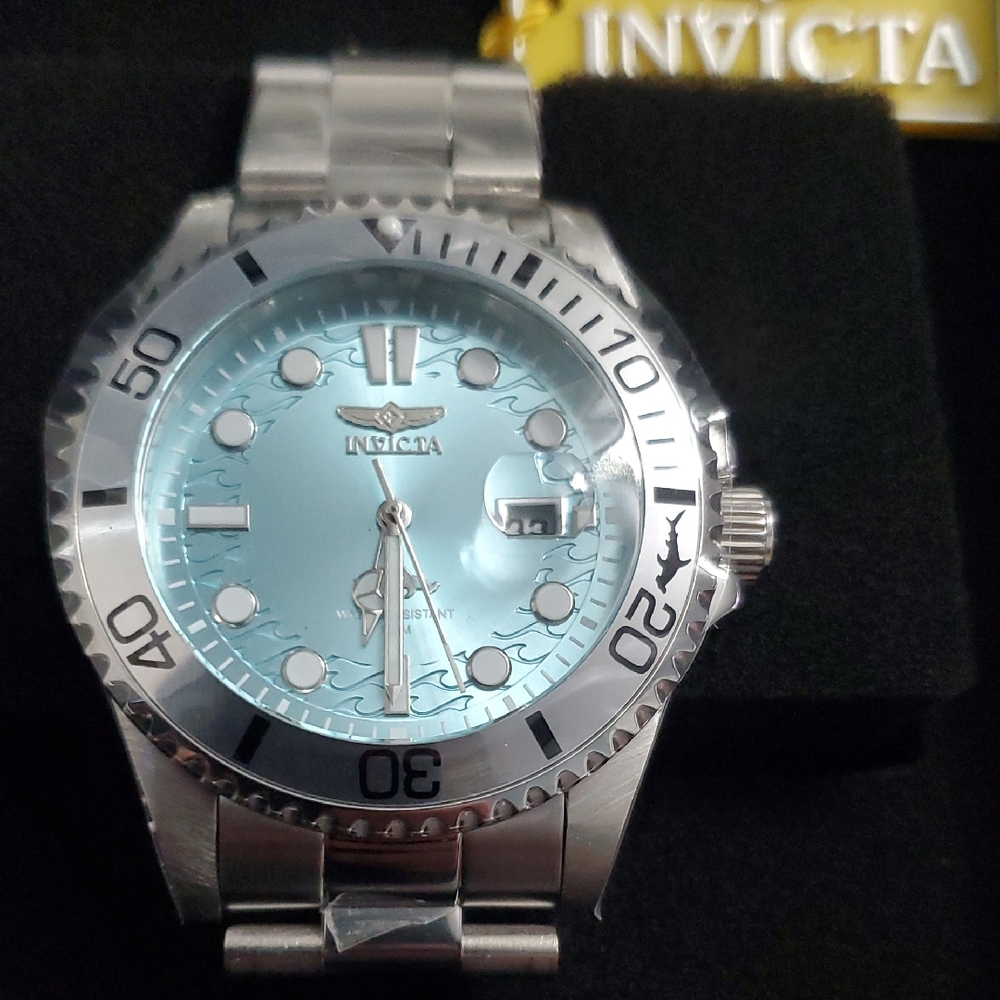 Invicta Silver Watch with Light Blue Dial